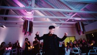 chinese groom dancing at polygon gallery wedding