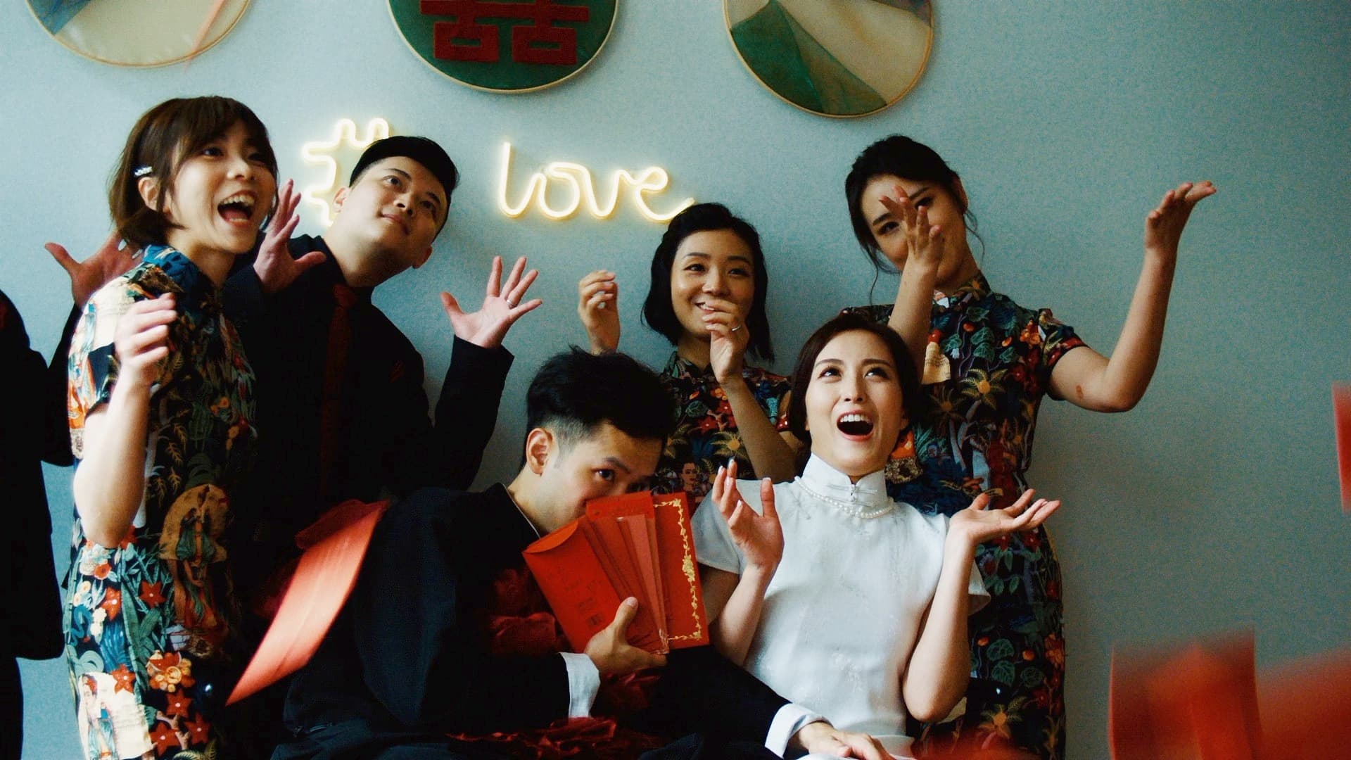 chinese wedding party throwing lai see