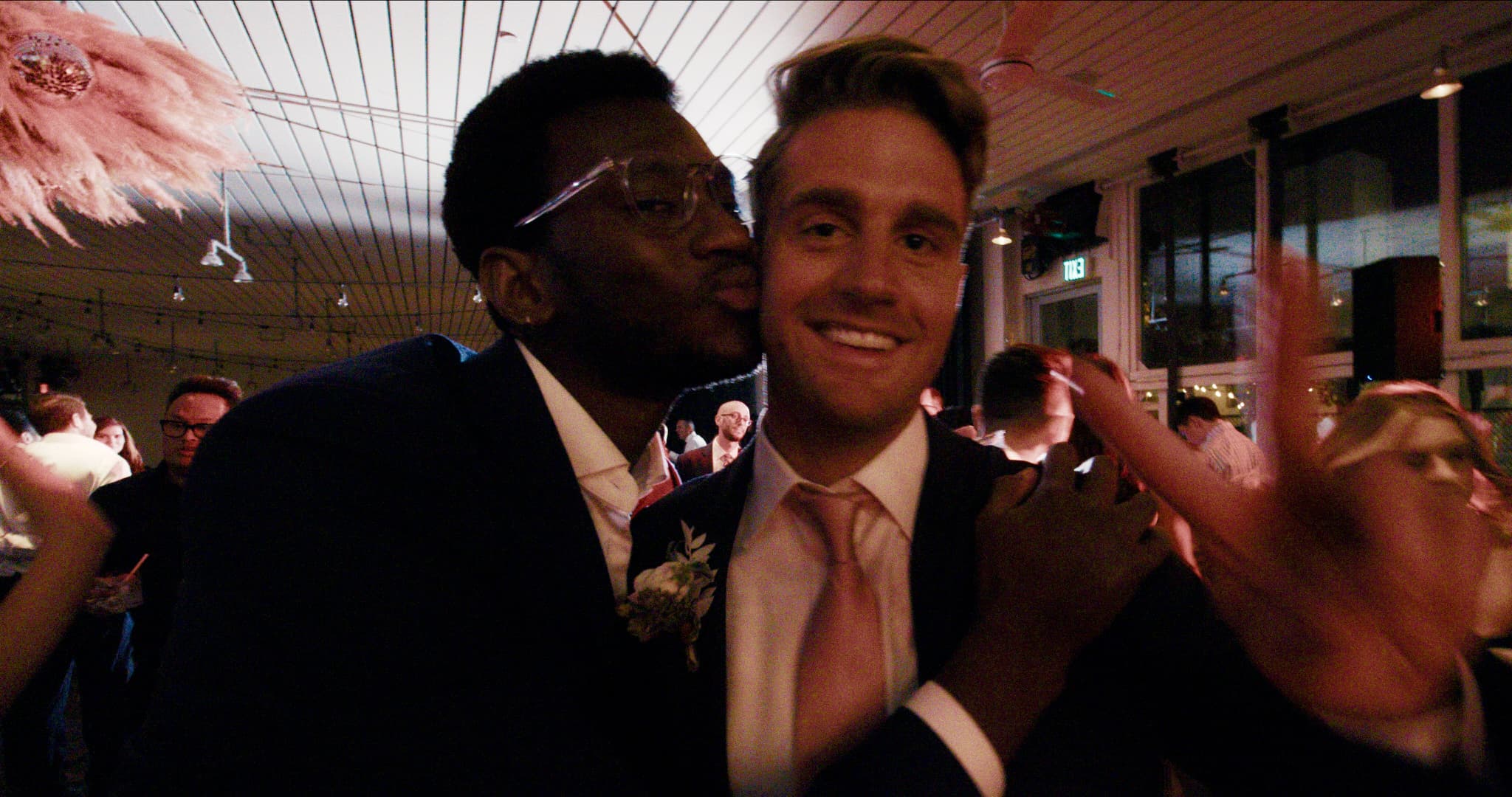 gay wedding guests on dance floor